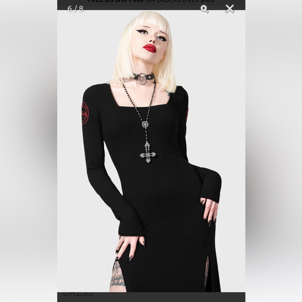 Lilith’s Rage stretch long sleeve dress ribbed 90s demonology ars Goetia gothic - Picture 6 of 7